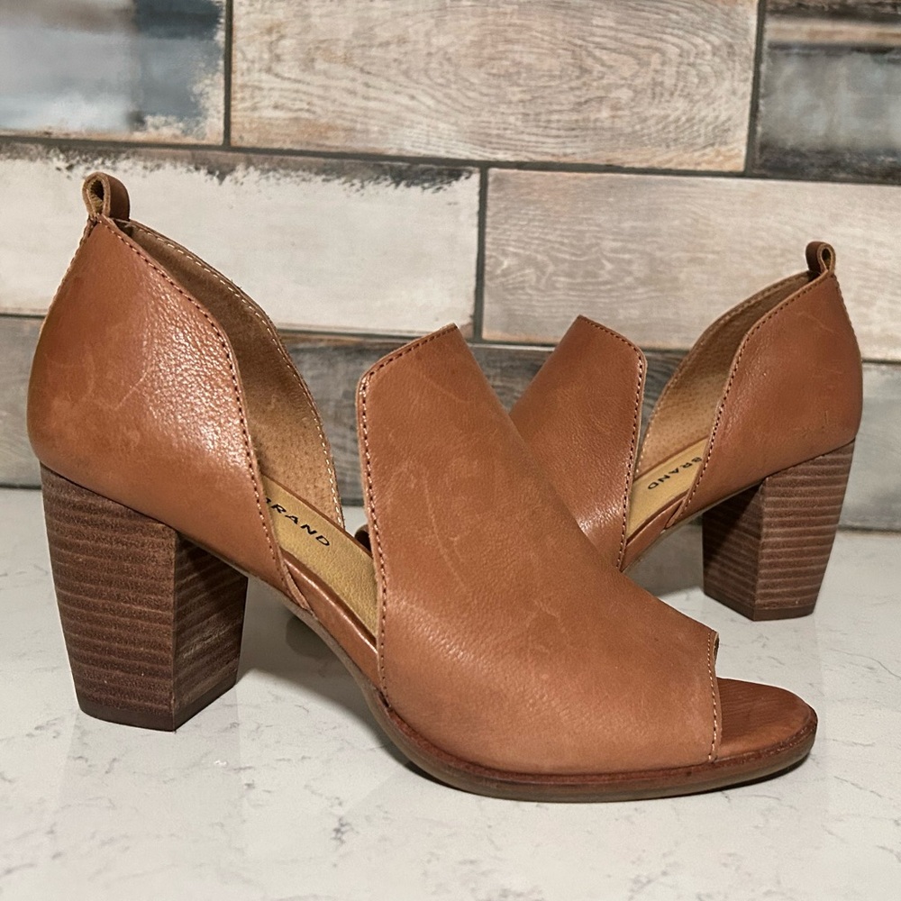 EUC 🍀 Lucky Brand Junai Leather Open Peep Toe Ankle Bootie Heeled Sandals - Picture 2 of 16